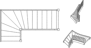 Grundriss einer viertelgewendelten Treppe